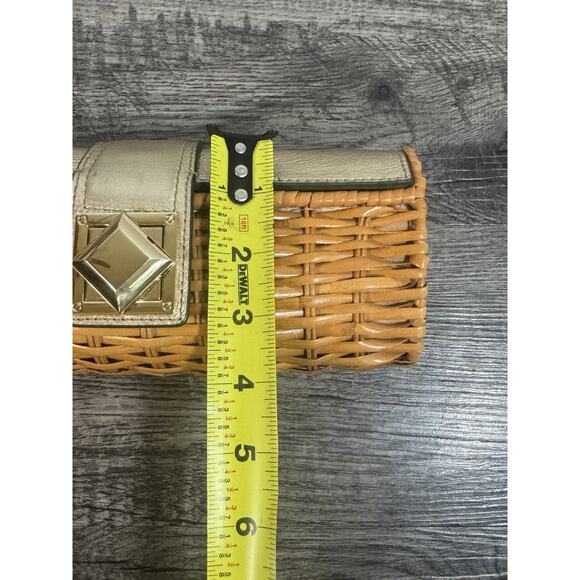 Michael Kors Wicker Clutch Purse Santorini Gold Leather Rattan Coastal Vacation - Picture 7 of 16